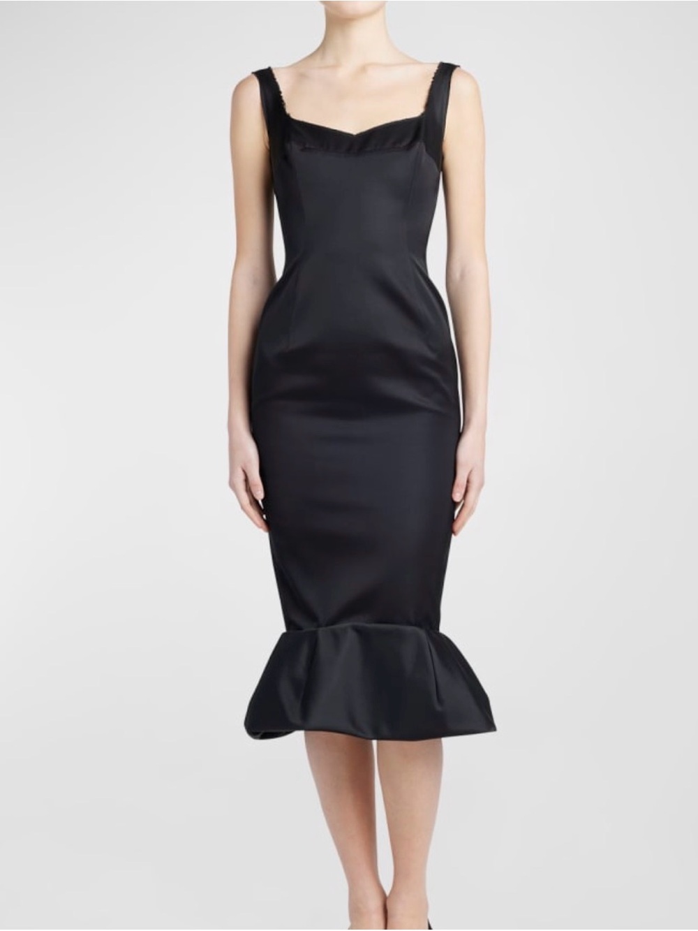 Marni Tailored Black Satin Dress With Flounce Hem Size 40 IT